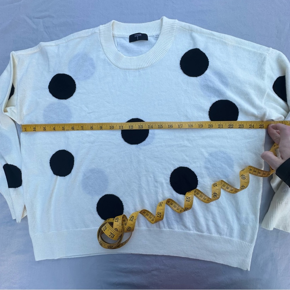 Tahari Cream Black Polka Dot Sweater XL Chic Crewneck - Picture 7 of 12